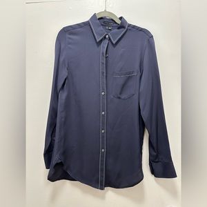 Vince navy blue silk long sleeve button down shirt small tall